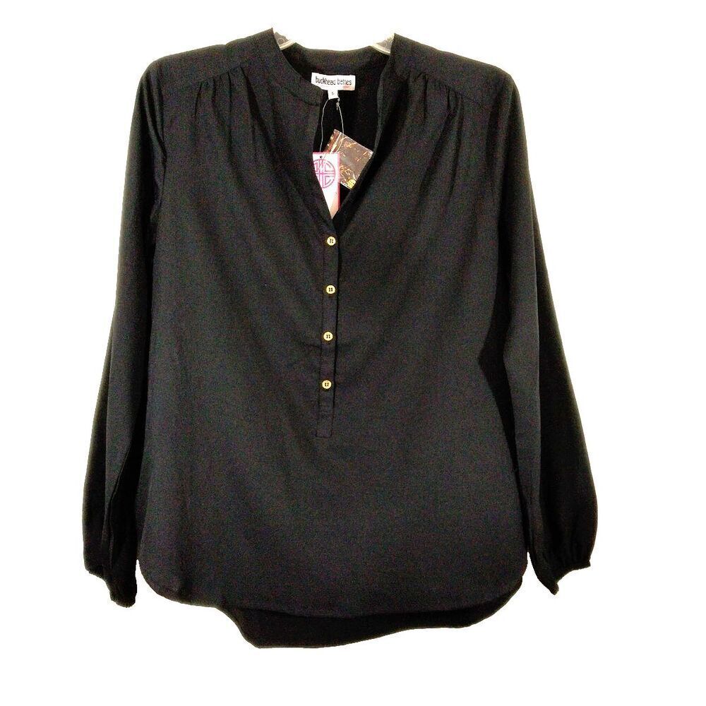 NWT Buckhead Besties Womans Small Top Blouse Black Long Sleeve Elastic Wrist - Picture 1 of 6